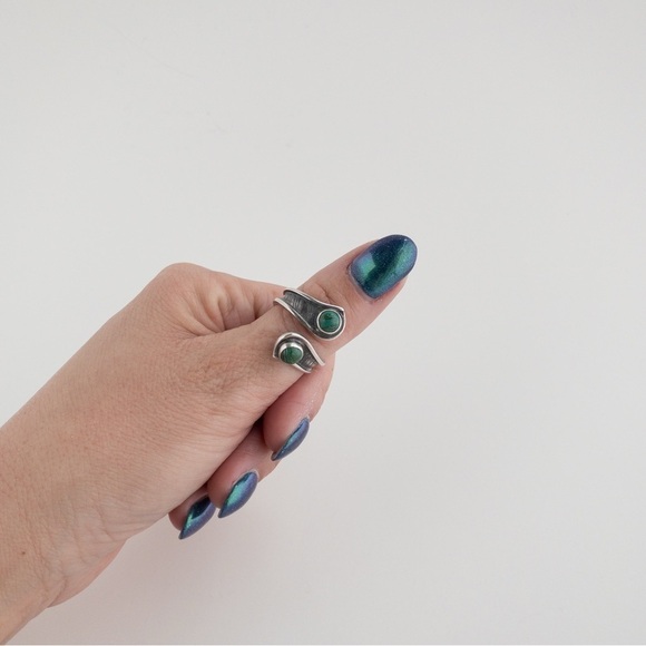 Sterling Silver Green Eilat Two Stone Spiral Wrap Ring Band Vintage 925 Size 10 - Picture 10 of 13